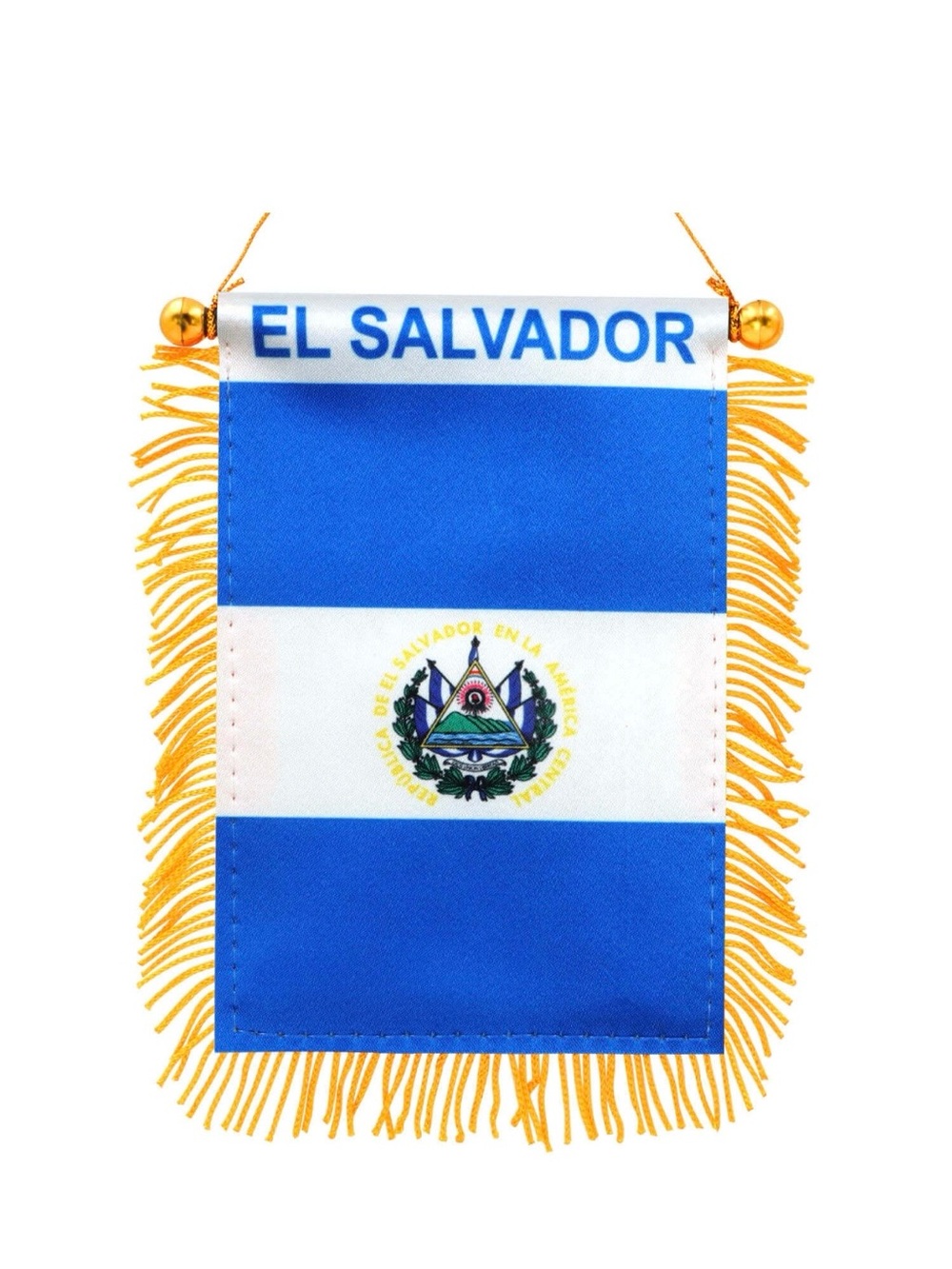 El Salvador Mini Wall Flag Banner with Gold Fringe